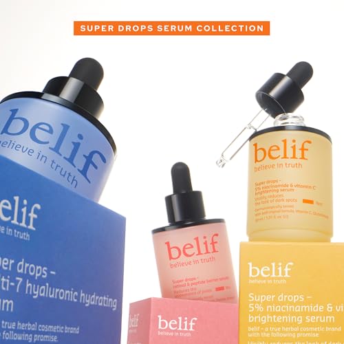 belif Super Drops 5% Niacinamide & Vitamin C Serum | Evens Skin Tone, Reduces Dark Spots & Post-Blemish Marks, Soothes Redness with AHA & Glutathione