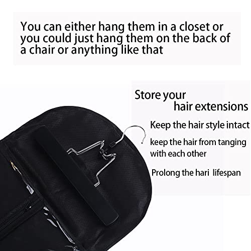 RJMBMUP 1 Pack Hair Extensions Storage Bag with Wooden Hanger - Black