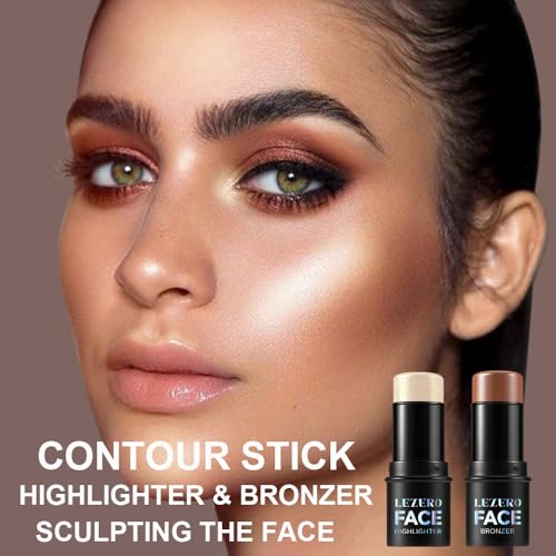2-in-1 Contour Stick Set with Brush - Highlighter & Bronzer