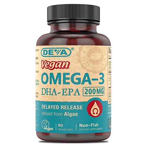 DEVA Nutrition Vegan Omega-3 DHA-EPA, from Micro Algae, Delayed Release, 90 Vegan Capsules, 1-Pack