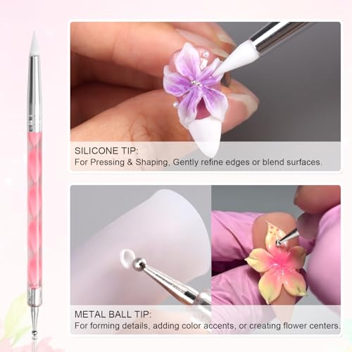 3D Nail Sculpting Tool Set - 3 Dual-Head Pens & 2 Finger Sleeves