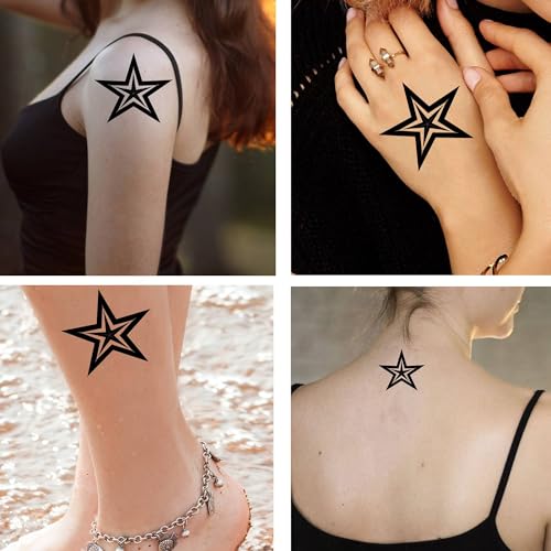 6 Sheets Temporary Tattoo Nautical Star Big Pentagram Fake tattoos Neck Arm Chest for Women Men Adults 3.7 X 3.7 Inch Stars Tattoo