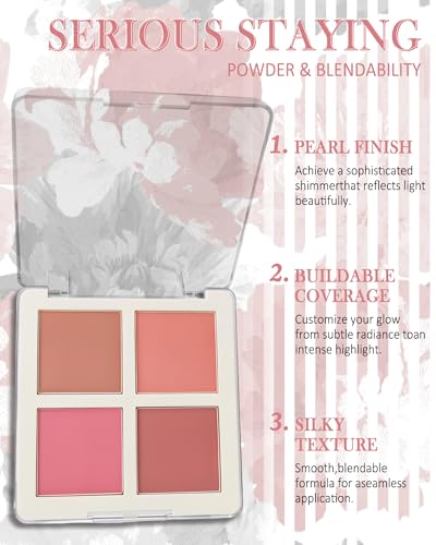 4-Color Blush Palette with Brush - Long Lasting Matte Finish