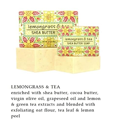 Greenwich Bay Trading Co, Lemongrass and Tea Shea Butter Soap, Set of 3 Bars, 6.4 Ounces Each