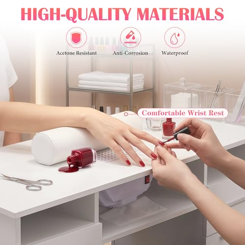 Professional Manicure Table with Glass Top & Storage Cabinets