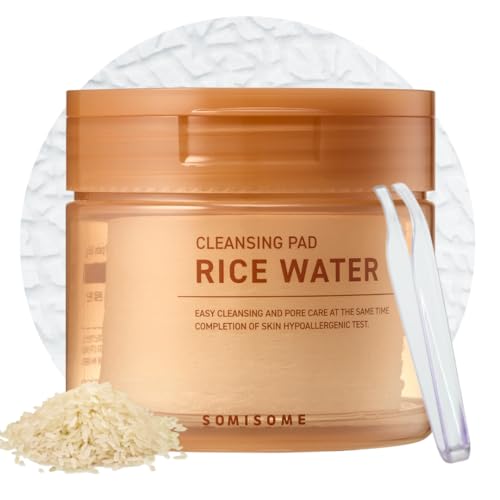 Rice Water Cleansing Pads ? Makeup Remover Wipes & Korean Toner Pads with Centella Asiatica, Exfoliating for Blackhead Removal & Pore Minimizer, 50 Pad