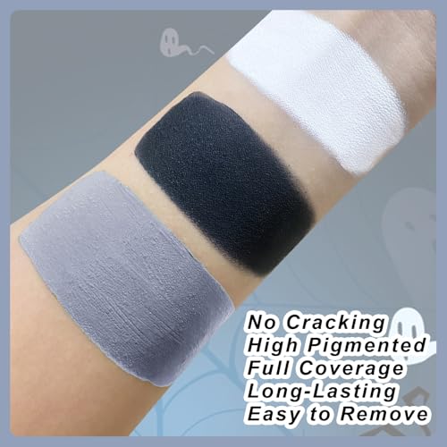 Black White Grey Face Paint Kit with Sponge & Brush for Halloween Cosplay