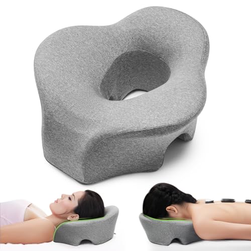 Face Down Pillow Massage Headrest for Bed, Dual Exhaust Holes Memory Foam BBL Massage Pillow for Professional Massage Table Equipment -Dark Grey