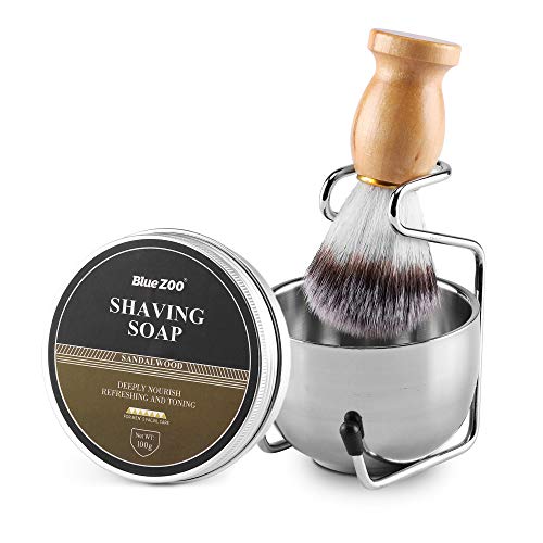 3 In 1 Shaving Brush Set Shaving Soap Bowl & Shaving Stand & Badger Hair Shaving Brush Kit Shaving Cleaning Tool for Men (Silver+soap)
