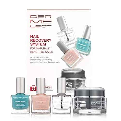Dermelect Nail Recovery System Anti Aging Nailcare with Peptides, Hyaluronic Acid, Vitamin E, Strengthening & Restorative for Weak Nails, Splitting, Acrylic/Gel Damage, Hard to Grow Nails 4 pc set