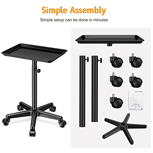 Adjustable Salon Rolling Tray on Wheels - Aluminum Trolley