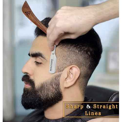 BEAUTICONE Straight Razors for Men, Straight Edge Razor, Stainless Steel, Barber Razor for Men's Shaving, Barber Shaving Knife, Rose Wooden Swinglock