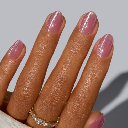 BTArtbox Press On Nails Oval Pink Glitter 32ct - 4 Week Wear
