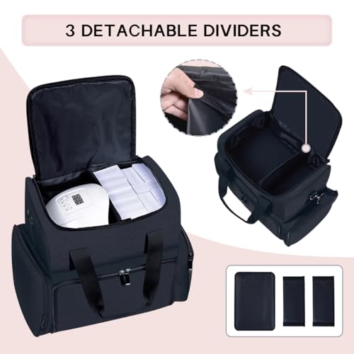 Large Cosmetic Bag with 4 Removable Case and 2 Removable Dividers Double Layer Travel Storage Organizer, Makeup Brushes Storage Section Black