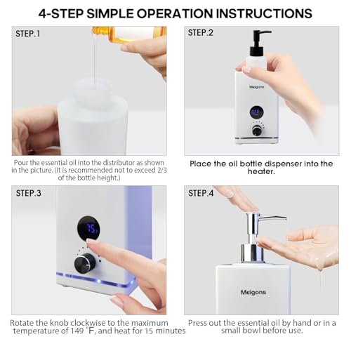 Oil Warmer for Massage, Massage Oil Warmer, Body Oils Heater for Spa, with Two Oil Bottle Dispenser, Adjustable Temperature (White)