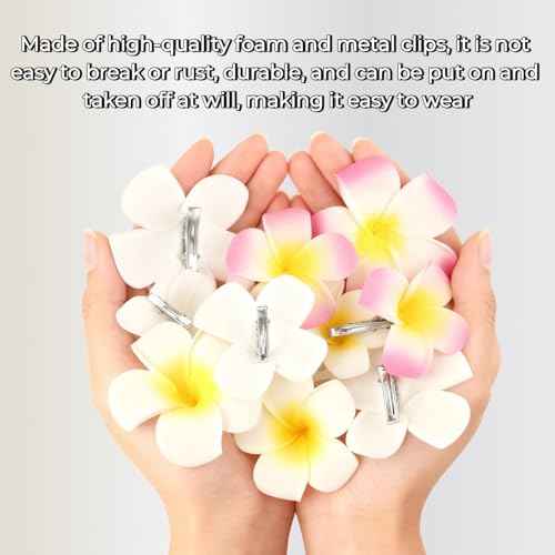 4 Pcs 7cm Hawaiian Frangipani Plumeria Foam Hair Clips, Head Flower Party Beach Hair Clips - White and Pink