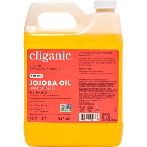 Cliganic Non-GMO Jojoba Oil Bulk 32oz, 100% Pure - Natural Cold Pressed Unrefined Hexane Free Oil for Hair & Face