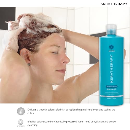 KERATHERAPY Keratin Infused Moisture Shampoo, 33.8 fl. oz., 1000 ml - Anti Frizz Moisture Shampoo for Oily Scalp and Dry Ends - Kerabond Technology, Aloe Vera, & Willow Bark - Sulfate & Paraben Free