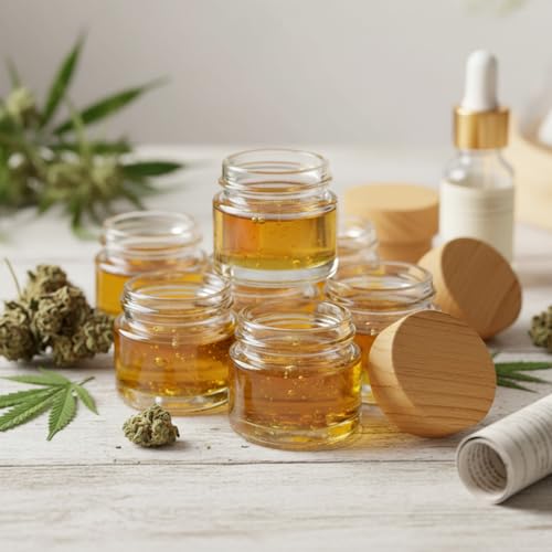 Layhit 48 Pack 5ml Glass Cosmetic Jars with Wood Grain Lids