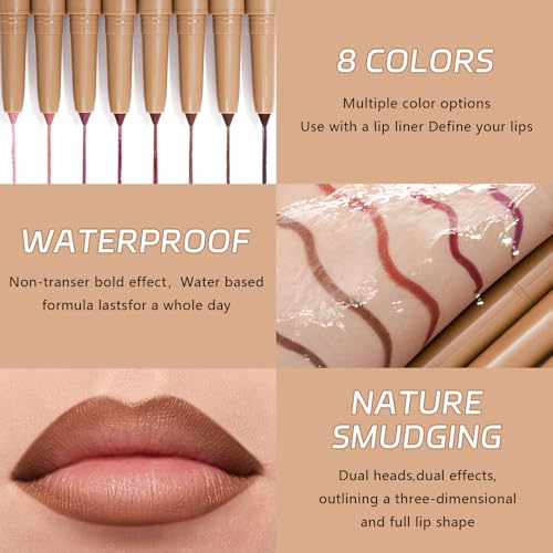 Chocolate Matte Lip Liner Pencil, Plump Lip Liners Long-Lasting Creamy Formula, With Silicone Smudger for Define Contours & Sculpting Lip, Waterproof Non-Staining Crayon Lip Liner 06#