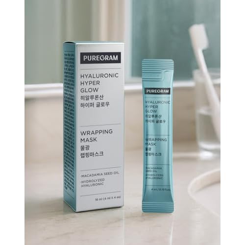 Hyaluronic Hyper Glow Wrapping Mask, 0.54fl oz (0.14ozx4) Deep Hydration Peel-Off Face Mask with Macadamia Seed Oil, Hydrolyzed Hyaluronic Acid & Vitamin Complex for Radiant, Dewy,Plump Skin