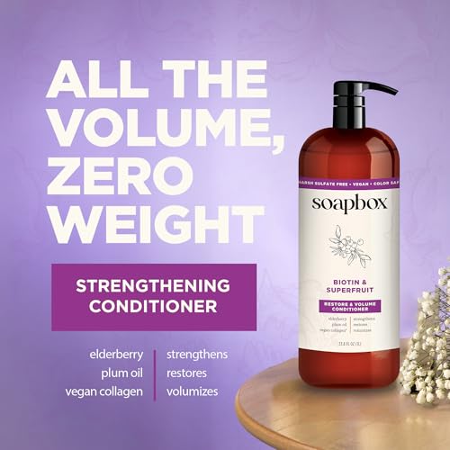Soapbox Biotin & Collagen Super Fruit Conditioner for Thin, Fine, Thinning Hair | Volumizing & Softening Conditioner to Promote Hair Growth, Strength, Fullness, 1 Liter Pump Bottle