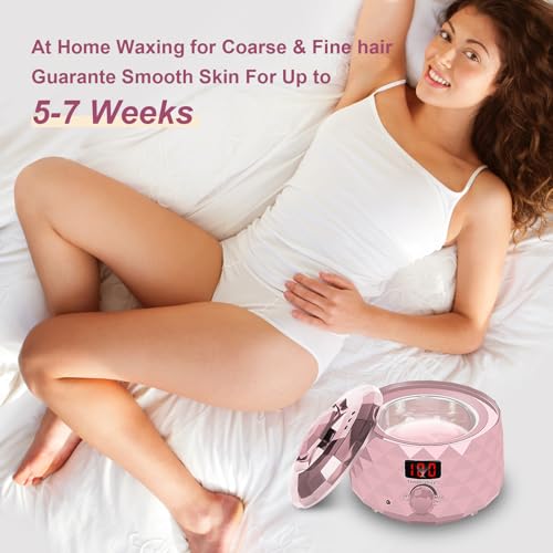 Charmonic Wax Warmer, Upgrade Digital Waxing Kit with Silicone Pot & 500g Hard Wax Beads for Whole Body Brazilian Bikini Legs Armpit Nose Hair Removal, Hot Wax Machine (Pink)