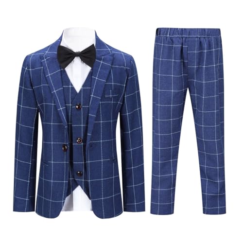 SWOTGdoby Boys Suits 3 Pieces Formal Suit Set Plaid Blazer Vest Pants Slim Fit Suit Jacket for Wedding Party