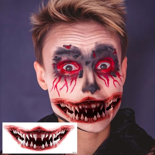 Halloween Red Mouth Temporary Tattoos, 10-Piece Clown Face Stickers