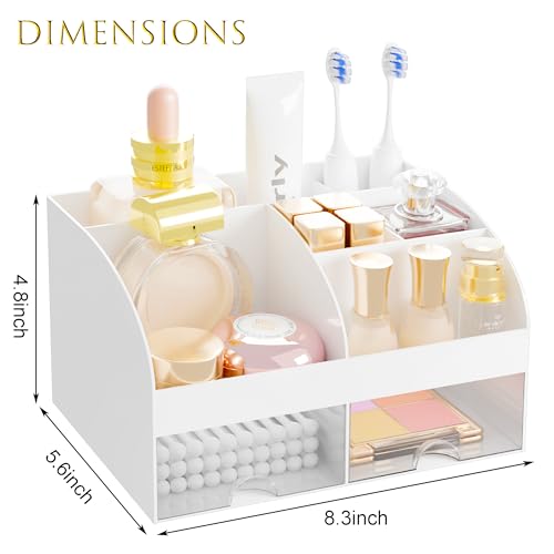 Makeup Organizer with Drawers & Brush Holder - White