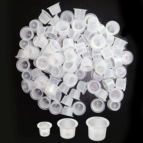 300pcs Tattoo Ink Cups Mixed with 4 Caps Holders,New Star Tattoo 100 Small 100 Medium 100 Large Tatto Pigment Caps +4 Cups Holders for Tattooing Ink Permanent Makeup Container Accessory
