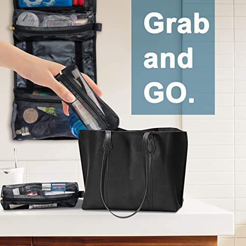 BONNY DODO Toiletry Travel Bag Can Hanging Large Roll-Up Makeup Organizer Bag with 3 Detachable Transparent Mesh Folding Cosmetic Travel Bags for Women & Men Black Toiletries Organizer Bag