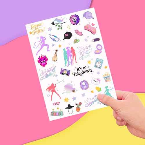 Temporary Tattoos for Cartoon Movie Themed Party Favors Iridescent Foil Styles | Korean Idol Fake Tattoos Stickers Removable, Goodie Bag Stuffers Party Supplies Decoration Gifts 3 Sheets 108 Pcs