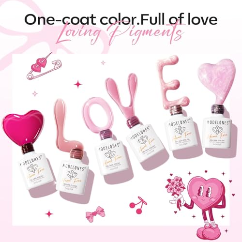 Modelones Pink Gel Nail Polish Set with Cat Eye and Accessories - A4 Pink Girl Variation