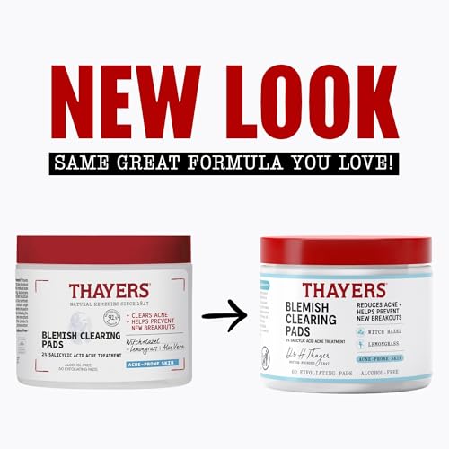 Thayers Salicylic Acid Acne Pads, Alcohol-Free Blemish Treatment, 60 Ct