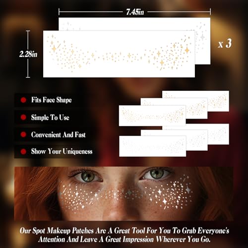 Glitter Freckles Face Tattoo Stickers - 6 Sheets Gold & Silver