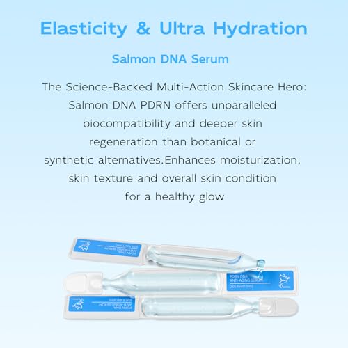 Salmon DNA PDRN Anti-Aging Serum, 5000ppm Salmon Egg DNA Ampoule, 2000ppm Collagen, Glutathione, Niacinamide & 6 Hyaluronic Acids, Korean Skincare for Wrinkles & Radiance,0.05 fl.oz x 30e