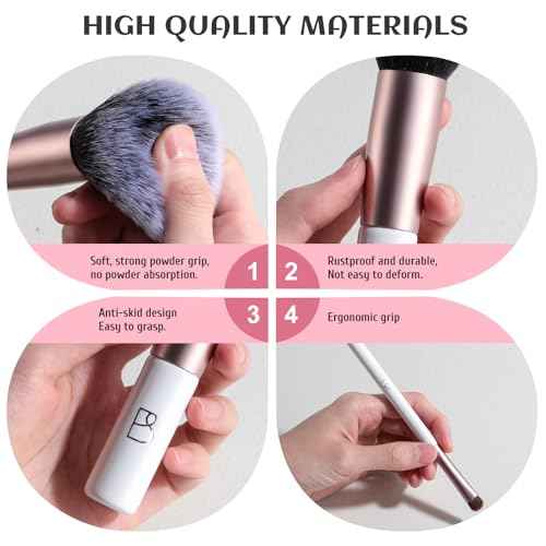 BS-MALL Travel Makeup Brushes Premium Synthetic Foundation Powder Concealers Eye Shadows 7 PCS with Triangle Puff & Storage Bag (Rose Pink)