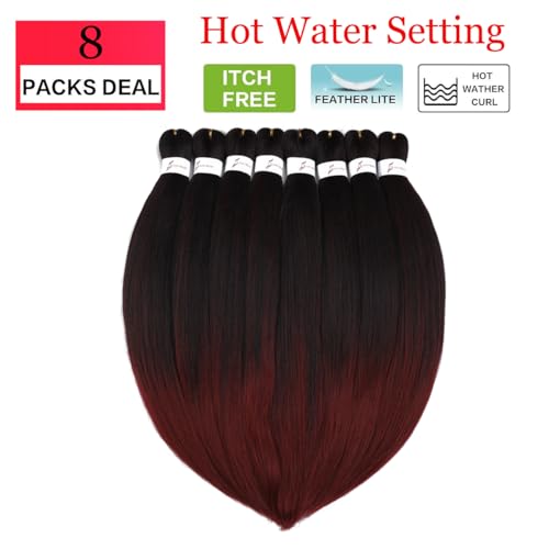 Red Pre Stretched Braiding Hair Professional Crochet Braid Hair 30 Inch 3 Packs Soft Synthetic Braiding Hair Extensions for Twist Senegalese Crochet Hair(30",Red)