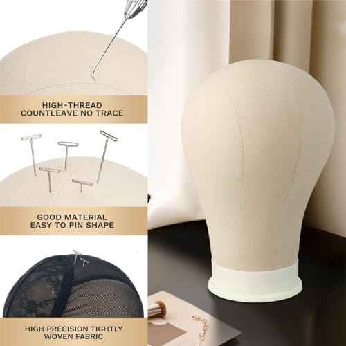 AliLeader Canvas Block Mannequin Wig Display Styling Head with Mount Hole (Light Brown, 21")