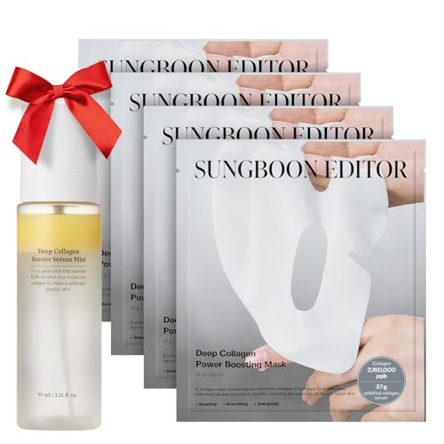 Wrinkle Free Mist DUO: Deep Collagen Power Boosting Mask Sheets (4ea) & Deep Collagen Barrier Serum Mist, Hydrating Gift Set for Women & Moms, Korean Skincare
