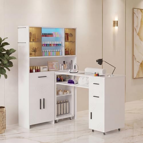 Oakvera Mobile Manicure Table w/ LED Cabinet & Dust Collector