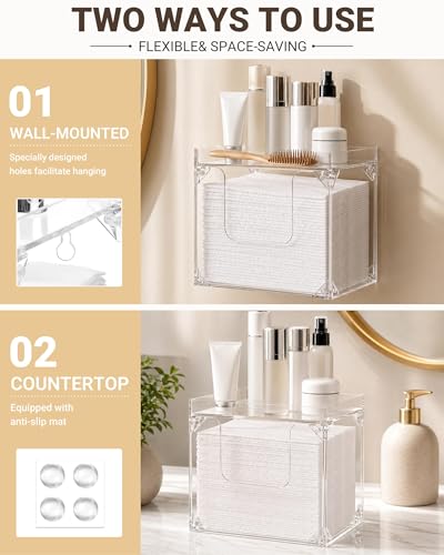 Disposable Face Towel Holder Box - Clear Acrylic with Lid, Vanity Organizer