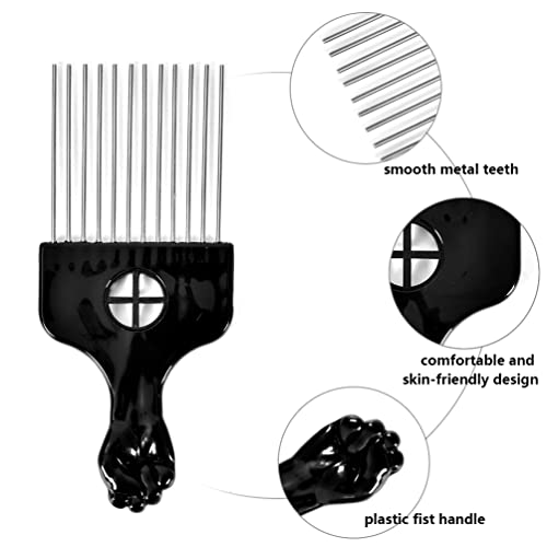 2 Pack Metal Afro Hair Picks with Fist Handle - Black
