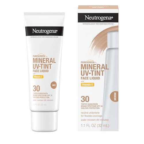 Neutrogena Purescreen+ Tinted Sunscreen for Face with SPF 30,Broad Spectrum Mineral Sunscreen with Zinc Oxide and Vitamin E,Water Resistant,Fragrance Free,Medium,1.1 fl oz,(Pack of 2)