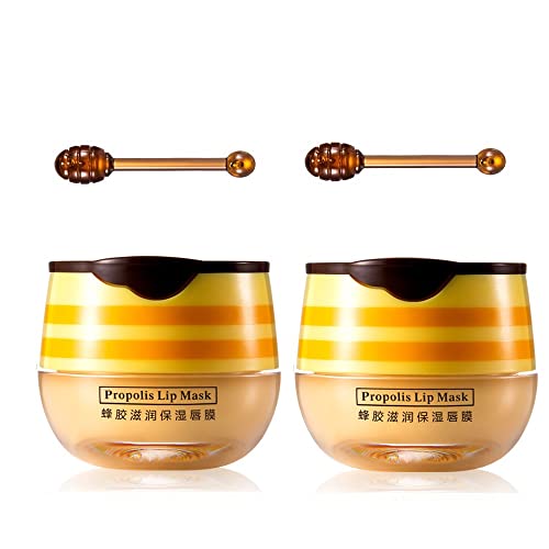 2 Pcs Lip Balm Honey Pot, Honey Moisturizing Lip Mask Reduces Lip Lines and Exfoliator, Prevention Dry & Cracked Lip.