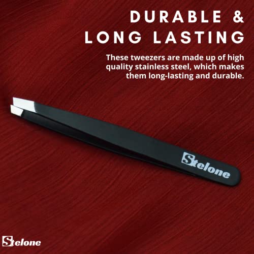 Tweezers for Eyebrows - Slant Tip Professional Stainless Steel Eyebrow Tweezers for Women & Men - Great Precision on Brow, Facial Hair & Ingrown Hair