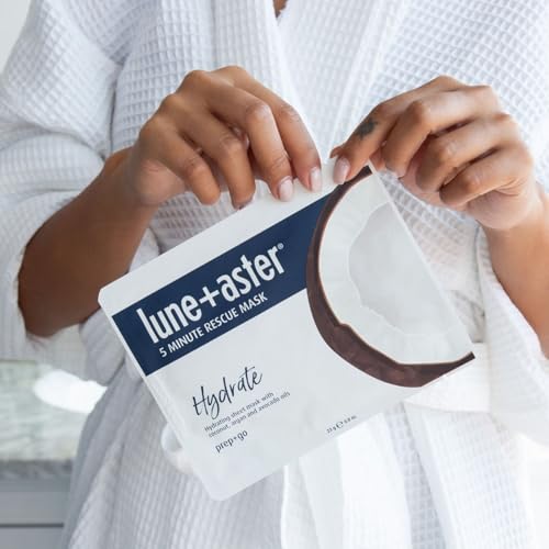 Lune+Aster 5 Minute Rescue Mask - Hydrate | Deeply Hydrating Sheet Mask with Hyaluronic Acid, Coconut, Argan and Avocado Oils. Made in Korea.