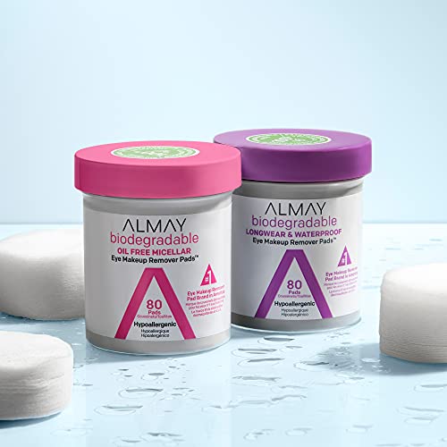 Almay Biodegradable Makeup Remover Pads, Longwear & Waterproof, Hypoallergenic, Fragrance-Free, Dermatologist & Ophthalmologist Tested, 2 Pack