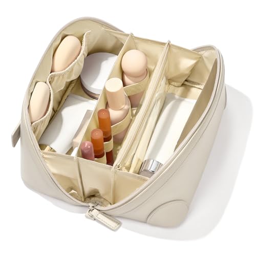 Large Beige Travel Toiletry & Makeup Bag for Women - Mibasies
